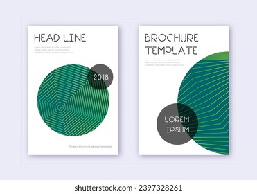 Trendy cover design template set. Green abstract lines on dark background. Fresh cover design. Amusing catalog, poster, book template etc.