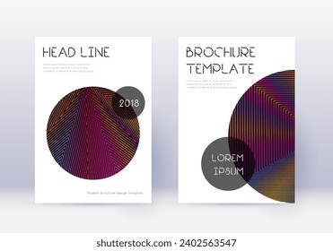 Trendy cover design template set. Rainbow abstract lines on wine red background. Glamorous cover design. Remarkable catalog, poster, book template etc.