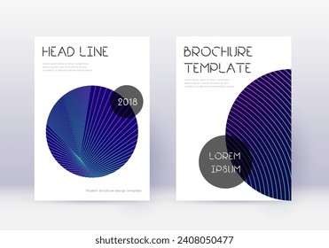 Trendy cover design template set. Neon abstract lines on dark blue background. Fresh cover design. Immaculate catalog, poster, book template etc.