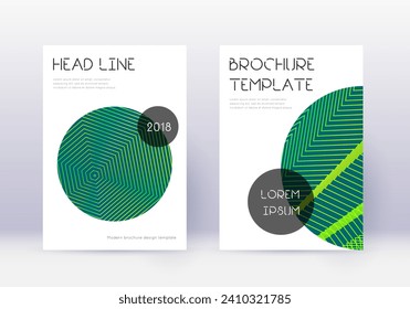 Trendy cover design template set. Green abstract lines on dark background. Fresh cover design. Fascinating catalog, poster, book template etc.