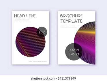 Trendy cover design template set. Rainbow abstract lines on wine red background. Glamorous cover design. Sublime catalog, poster, book template etc.