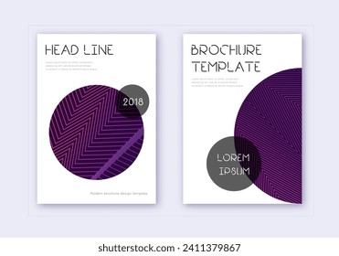 Trendy cover design template set. Violet abstract lines on dark background. Good-looking cover design. Lively catalog, poster, book template etc.