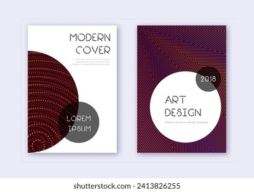 Trendy cover design template set. Orange abstract lines on wine red background. Graceful cover design. Grand catalog, poster, book template etc.
