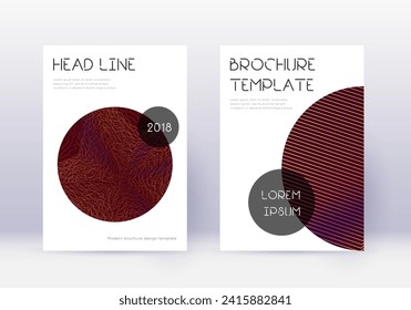 Trendy cover design template set. Orange abstract lines on wine red background. Fresh cover design. Uncommon catalog, poster, book template etc.