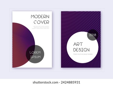 Trendy cover design template set. Violet abstract lines on dark background. Great cover design. Brilliant catalog, poster, book template etc.