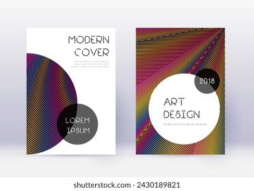 Juego de plantillas de diseño de portada. Líneas abstractas del arco iris sobre fondo rojo vino. Gran diseño de portada. Catálogo creativo, póster, plantilla de libro, etc.