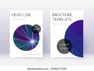 Trendy cover design template set. Neon abstract lines on dark blue background. Fresh cover design. Posh catalog, poster, book template etc.