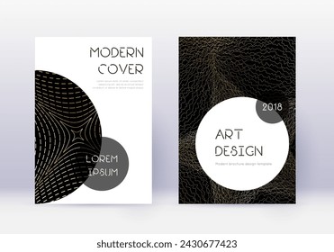 Trendy cover design template set. Gold abstract lines on black background. Good-looking cover design. Surprising catalog, poster, book template etc.