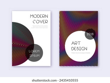 Juego de plantillas de diseño de portada. Líneas abstractas del arco iris sobre fondo rojo vino. Gran diseño de portada. Excelente catálogo, póster, plantilla de libro, etc.