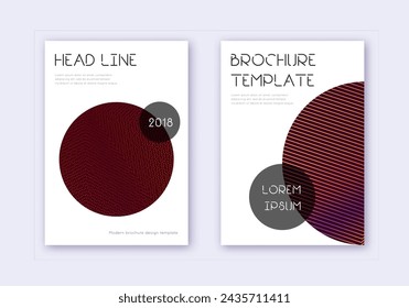 Trendy cover design template set. Orange abstract lines on wine red background. Glamorous cover design. Captivating catalog, poster, book template etc.