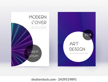 Juego de plantillas de diseño de portada. Líneas abstractas de neón sobre fondo azul oscuro. Diseño elegante de la cubierta. Catálogo en negrita, póster, plantilla de libro etc.