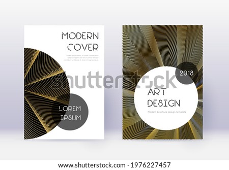 Trendy cover design template set. Gold abstract lines on black background. Good-looking cover design. Tempting catalog, poster, book template etc.