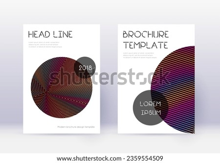 Trendy cover design template set. Rainbow abstract lines on wine red background. Glamorous cover design. Terrific catalog, poster, book template etc.
