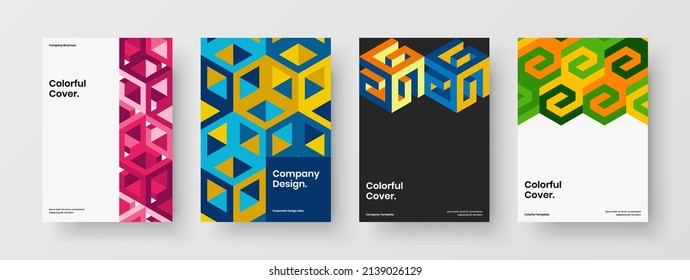 Trendy cover design vector template collection. Fresh geometric pattern pamphlet layout composition.