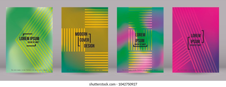 Trendy Cover Design for your Business with Abstract Lines and Holography Background. Futuristic Poster, Flyer, Layout with Liquid Pattern for Branding, Identity. Vector minimalistic brochure. A4 set