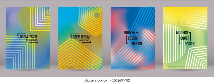 Trendy Cover Design for your Business with Abstract Lines and Holography Background. Futuristic Poster, Flyer, Layout with Liquid Pattern for Branding, Identity. Vector minimalistic brochure. A4 set