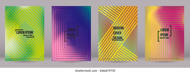 Trendy Cover Design for your Business with Abstract Lines and Holography Background. Futuristic Poster, Flyer, Layout with Liquid Pattern for Branding, Identity. Vector minimalistic brochure. A4 set
