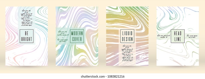 Trendy Cover Design for your Business with Abstract Lines and Holography Background. Marble Poster, Flyer, Layout with Liquid Pattern for Branding, Identity. Vector minimalistic brochure.