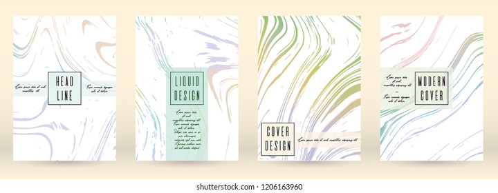 Trendy Cover Design for your Business with Abstract Lines and Holography Background. Marble Poster, Flyer, Layout with Liquid Pattern for Branding, Identity. Vector minimalistic brochure.