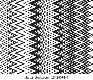 Trendy cover design with zigzag lines for wallpaper design. Abstract shape. B&W vector stripes. Vintage style. Black friday sale banner. Background decoration. Abstract zigzag pattern.
