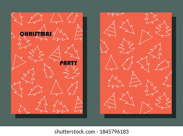 Trendy cover with graphic Christmas trees.Two vector flyers for holiday invitation.