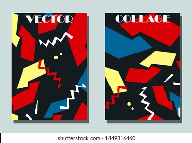 Trendy cover with graphic elements - abstract shapes. Two modern vector flyers in avant-garde  style. Geometric wallpaper for business brochure, cover design. 