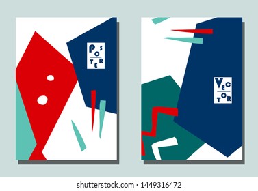 Trendy cover with graphic elements - abstract shapes. Two modern vector flyers in avant-garde  style. Geometric wallpaper for business brochure, cover design. 