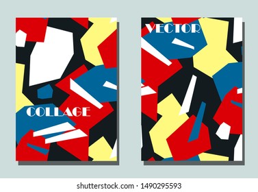 Trendy cover with graphic elements - abstract shapes. Two modern vector flyers in avant-garde  style. Geometric wallpaper for business brochure, cover design. 