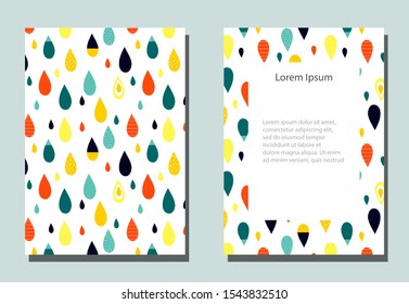 Trendy cover with graphic elements - abstract drop shapes. Two modern vector flyers in avant-garde  style. Geometric wallpaper for business brochure, cover design. 