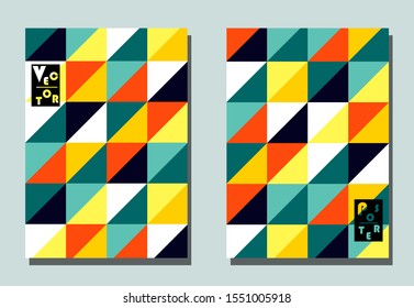 Trendy cover with graphic elements - abstract shapes. Two modern vector flyers in avant-garde  style. Geometric wallpaper for business brochure, cover design. 