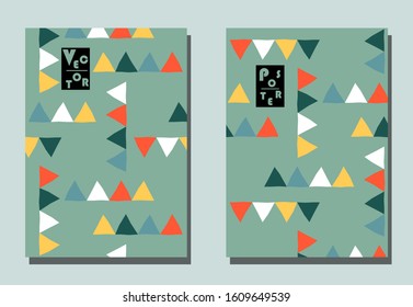 Trendy cover with graphic elements - abstract shapes. Two modern vector flyers in avant-garde  style. Geometric wallpaper for business brochure, cover design. 