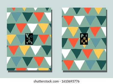 Trendy cover with graphic elements - abstract shapes. Two modern vector flyers in avant-garde  style. Geometric wallpaper for business brochure, cover design. 