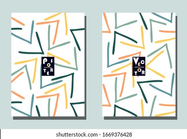 Trendy cover with graphic elements - abstract shapes. Two modern vector flyers in avant-garde  style. Geometric wallpaper for business brochure, cover design. 