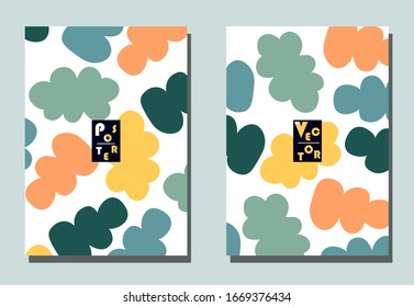 Trendy cover with graphic elements - abstract shapes. Two modern vector flyers in avant-garde  style. Geometric wallpaper for business brochure, cover design. 