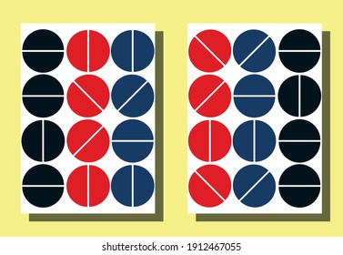 Tapa de moda con elementos gráficos - formas abstractas - semicírculos. Dos modernos volantes vectoriales en estilo vanguardista. Papel de escritorio geométrico para folletos de negocios, diseño de portada. 