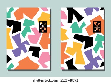 Trendy cover with graphic elements - abstract shapes. Two modern vector flyers in avant-garde  style. Geometric wallpaper for business brochure, cover design. 