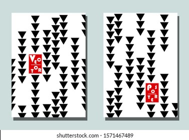 Trendy cover with graphic shapes - abstract triangles. Two modern vector flyers in avant-garde  style. Geometric wallpaper for business brochure, cover design. 