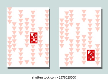 Trendy cover with graphic shapes - abstract triangles. Two modern vector flyers in avant-garde  style. Geometric wallpaper for business brochure, cover design. 