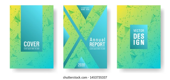 Trendy cover layout design. Global network connection tech grid. Interlinked nodes, atom, web or big data cloud structure concept. Information technology concept cover.