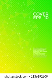 Trendy cover page layout. Global network connection digital grid. Interlinked nodes, molecular or  big data cloud structure concept. Network nodes information technology concept.