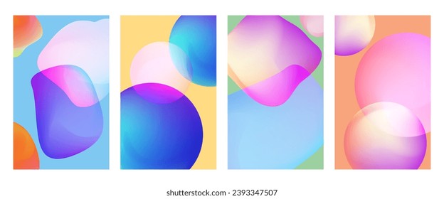 Trendy cover set with vivid gradient shapes. Beautiful modern fluid multicolor poster collection	
