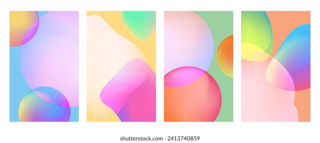 Conjunto de portada de moda con formas de gradiente vívidas. Hermoso afiche multicolor fluido moderno