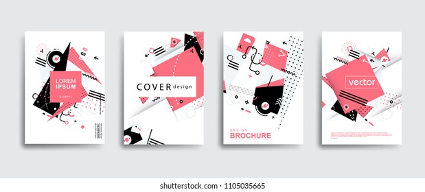 Trendy covers or backgrounds for placard, poster, magazine, brochure, flyer or banner design.
Set of minimal geometric abstract graphic geometric elements and shapes. 
Vector eps10 illustration