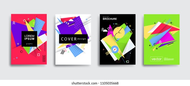 Trendy covers or backgrounds for placard, poster, magazine, brochure, flyer or banner design.
Set of minimal geometric abstract graphic geometric elements and shapes. 
Vector eps10 illustration