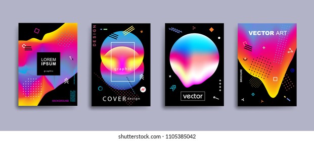 Trendy covers or backgrounds for placard, poster, magazine, brochure, flyer or banner design.
Minimal geometric abstract textures with trendy dynamic fluid shapes. 
Vector eps10 illustration