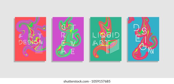 Trendy covers design liquid abstract set.