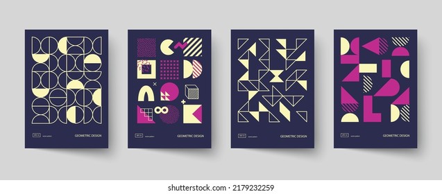 Trendy covers design. Minimal geometric shapes compositions. Applicable for brochures, posters, covers and banners.