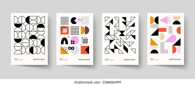 Trendy covers design. Minimal geometric shapes compositions. Applicable for brochures, posters, covers and banners.