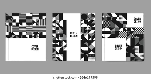 Design de capas na moda. Composições mínimas de formas geométricas. Aplicável a brochuras, cartazes, capas e faixas.
