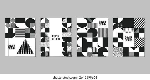 Design de capas na moda. Composições mínimas de formas geométricas. Aplicável a brochuras, cartazes, capas e faixas.